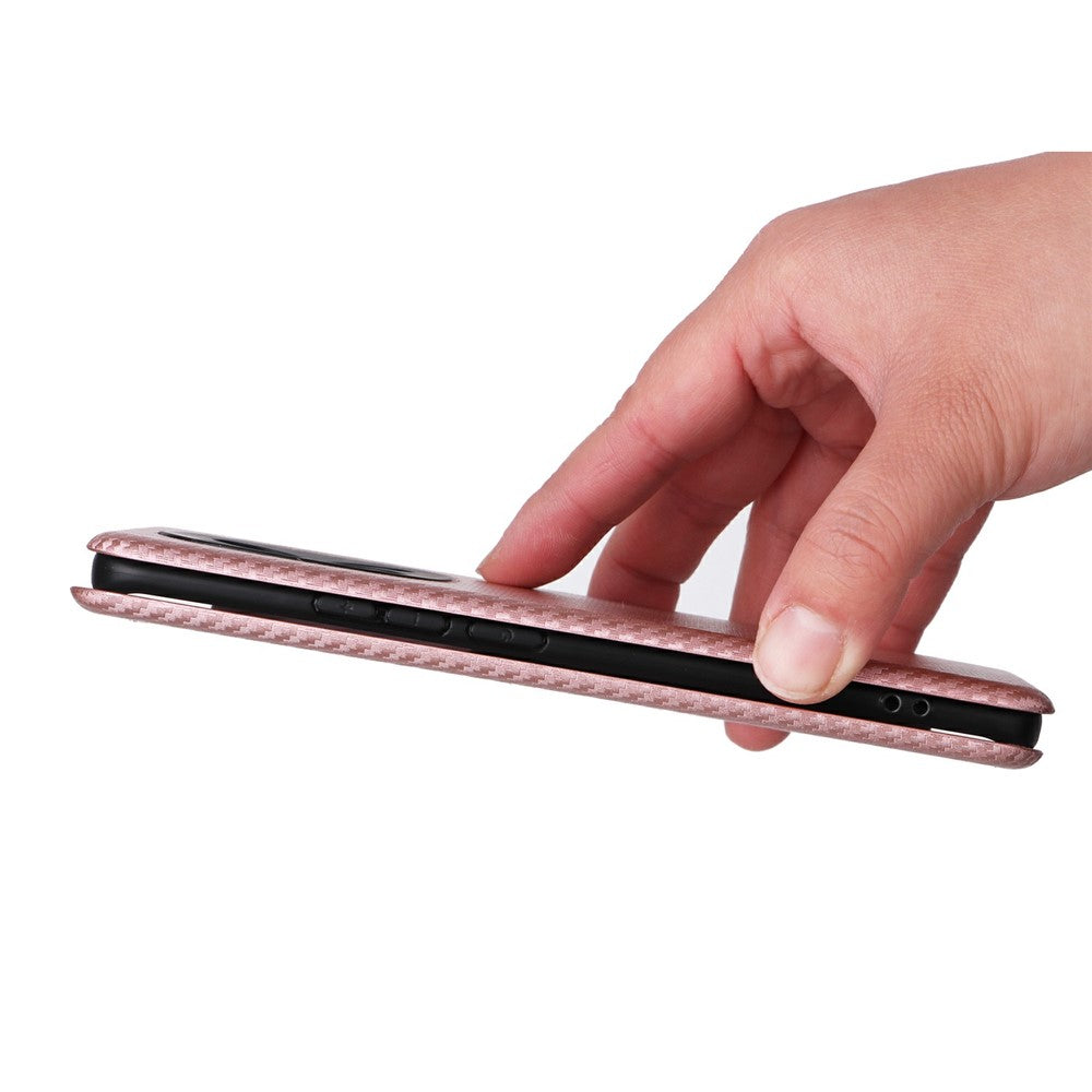 Phone Case For Xiaomi Poco M8 5G  /  Redmi Note 15 5G (Global)  /  15 4G (Global) Carbon Fiber Texture Drop-Proof PU Leather Phone Cover - Rose Gold