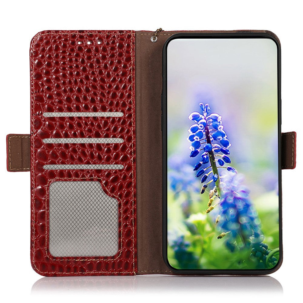 For Xiaomi Redmi Note 15 Pro 4G (Global) Case RFID Blocking Wallet Crocodile Texture Genuine Cow Leather Phone Cover - Red