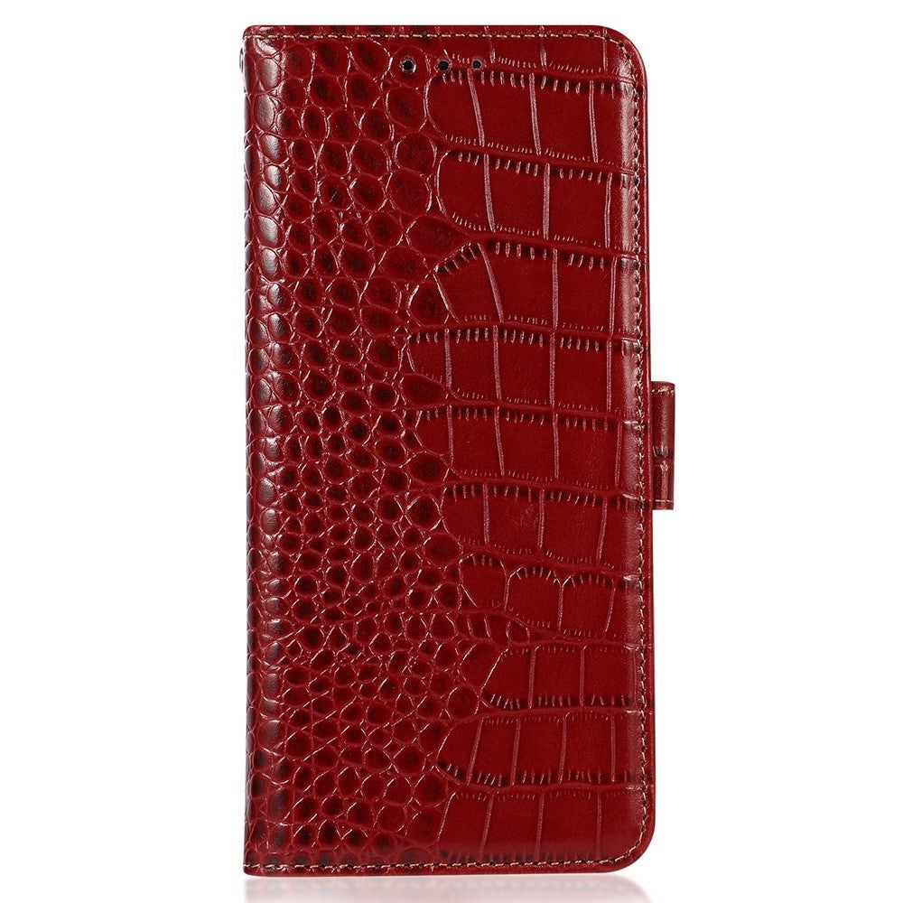 For Xiaomi Redmi Note 15 Pro 4G (Global) Case RFID Blocking Wallet Crocodile Texture Genuine Cow Leather Phone Cover - Red