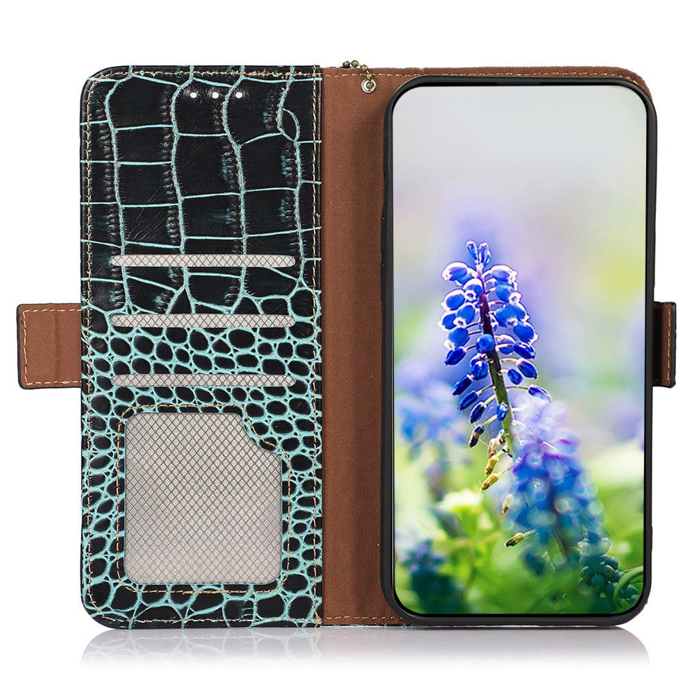 For Xiaomi Redmi Note 15 Pro 4G (Global) Case RFID Blocking Wallet Crocodile Texture Genuine Cow Leather Phone Cover - Green