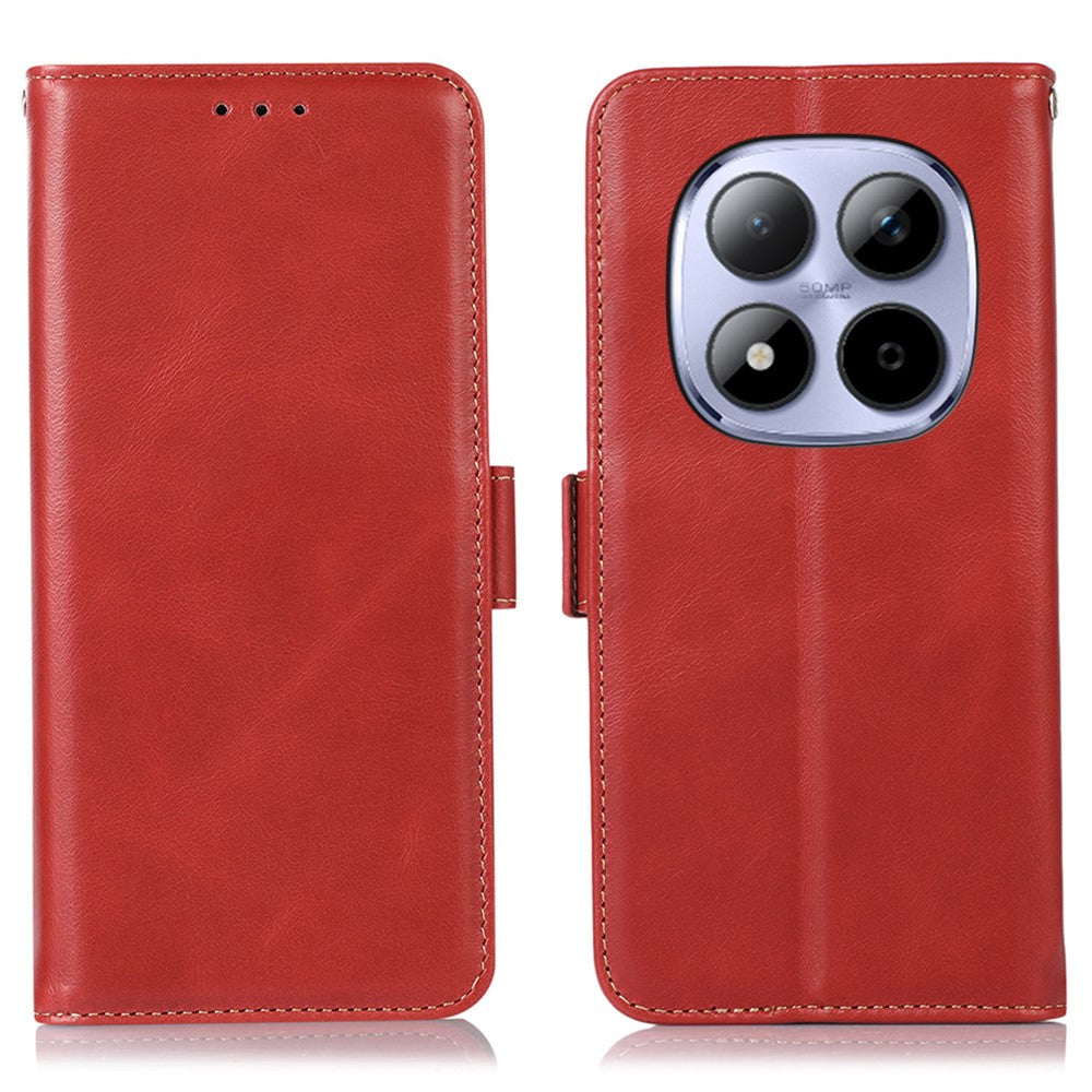 For Xiaomi Redmi Note 15 Pro 4G (Global) Case RFID Blocking Genuine Cow Leather Wallet Phone Cover - Red