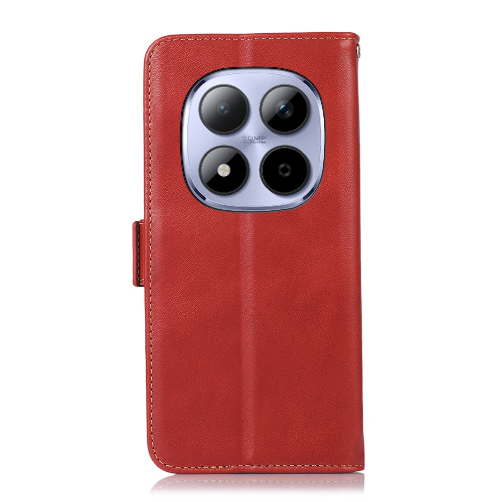 For Xiaomi Redmi Note 15 Pro 4G (Global) Case RFID Blocking Genuine Cow Leather Wallet Phone Cover - Red