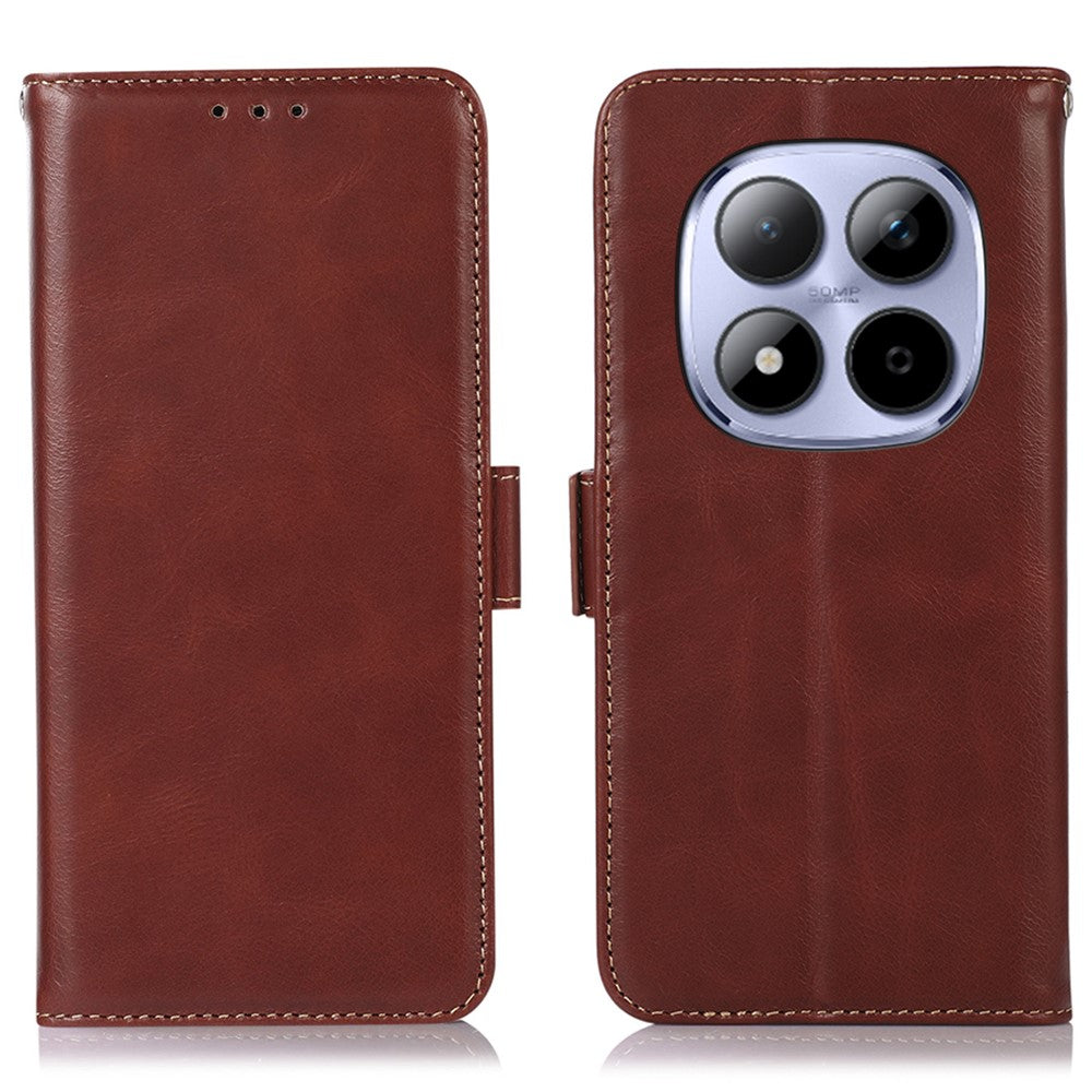 For Xiaomi Redmi Note 15 Pro 4G (Global) Case RFID Blocking Genuine Cow Leather Wallet Phone Cover - Brown