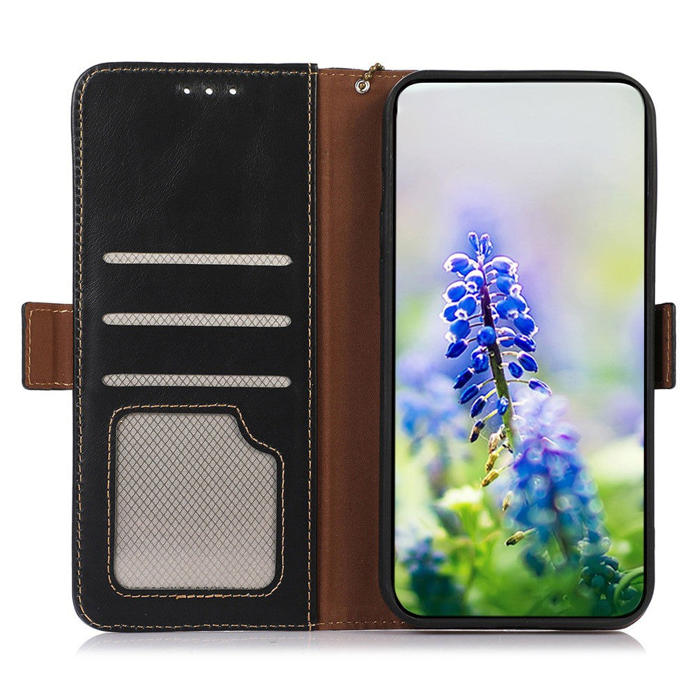 For Xiaomi Redmi Note 15 Pro 4G (Global) Case RFID Blocking Genuine Cow Leather Wallet Phone Cover - Black