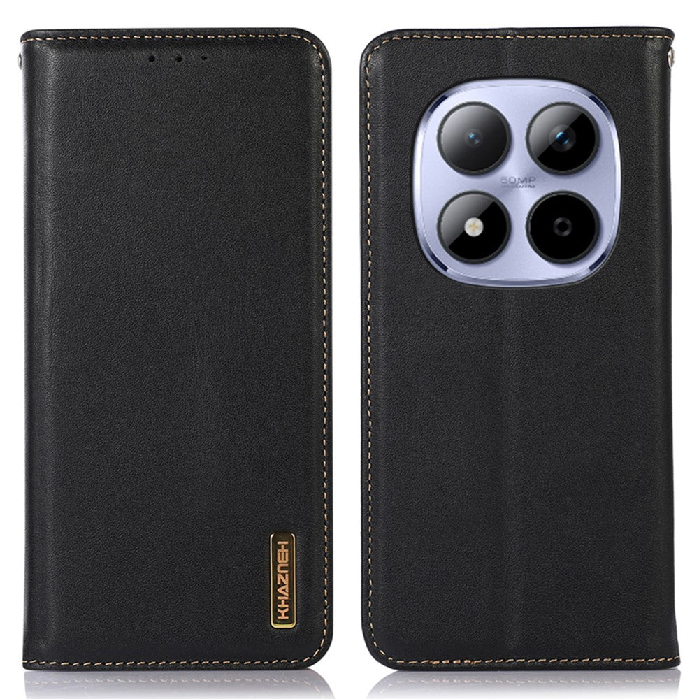KHAZNEH For Xiaomi Redmi Note 15 Pro 4G (Global) Case Wallet Genuine Cow Leather Phone Cover Nappa Texture - Black