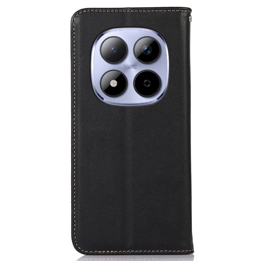 KHAZNEH For Xiaomi Redmi Note 15 Pro 4G (Global) Case Wallet Genuine Cow Leather Phone Cover Nappa Texture - Black