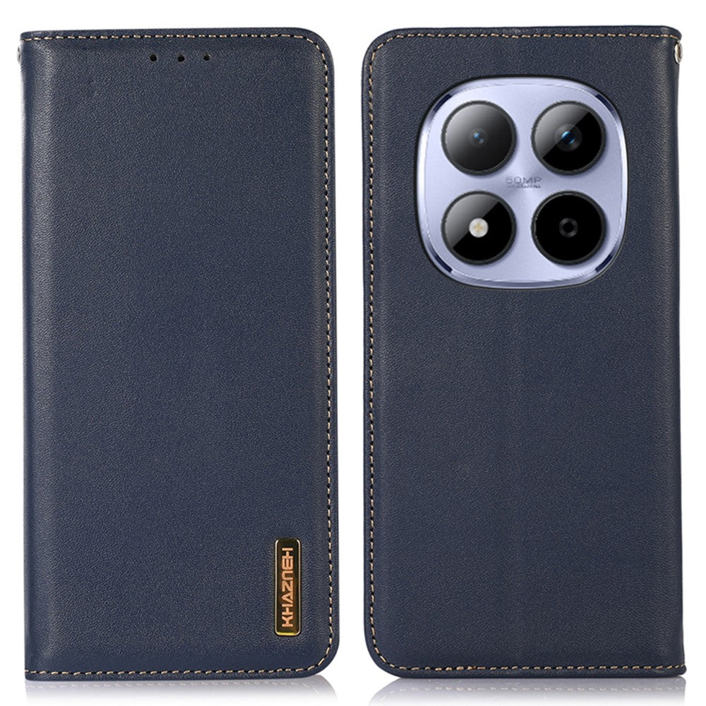 KHAZNEH For Xiaomi Redmi Note 15 Pro 4G (Global) Case Wallet Genuine Cow Leather Phone Cover Nappa Texture - Blue