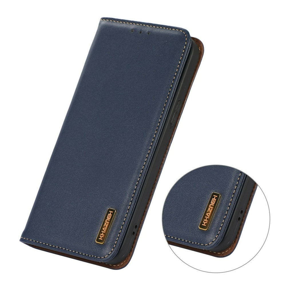KHAZNEH For Xiaomi Redmi Note 15 Pro 4G (Global) Case Wallet Genuine Cow Leather Phone Cover Nappa Texture - Blue