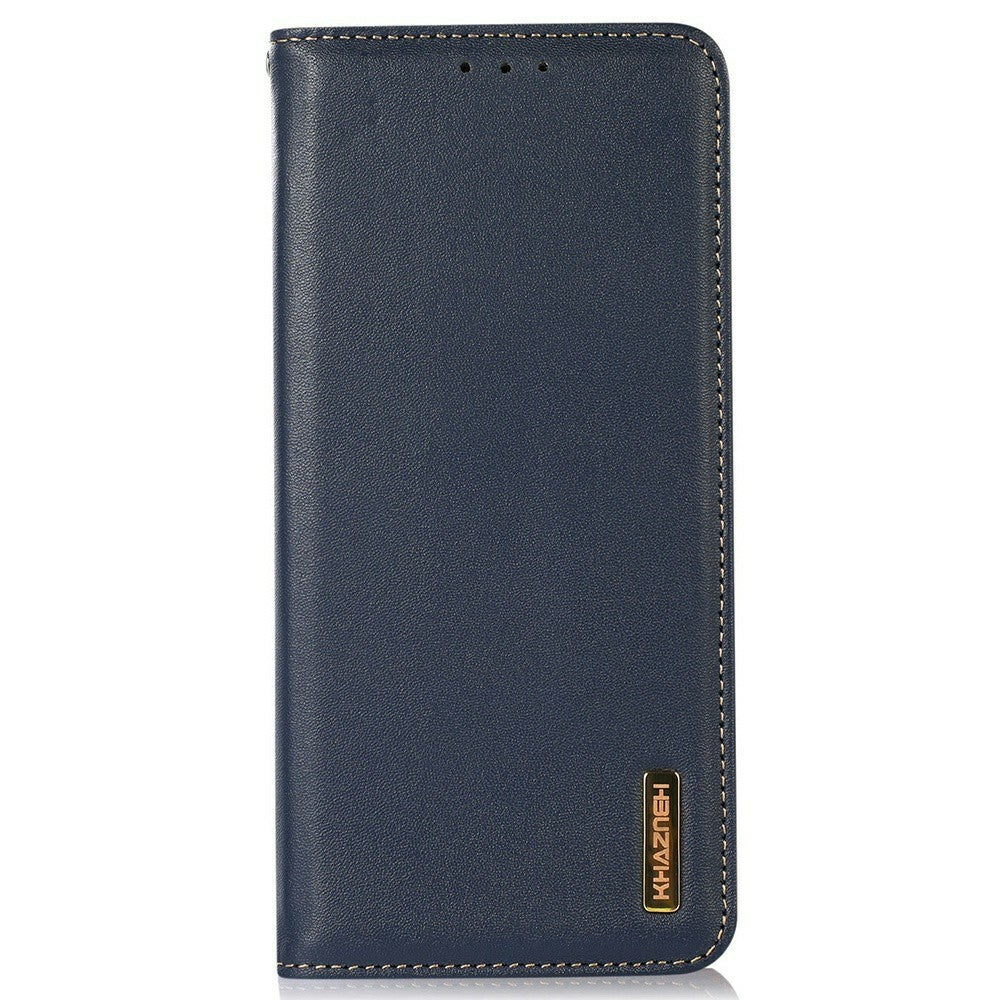 KHAZNEH For Xiaomi Redmi Note 15 Pro 4G (Global) Case Wallet Genuine Cow Leather Phone Cover Nappa Texture - Blue