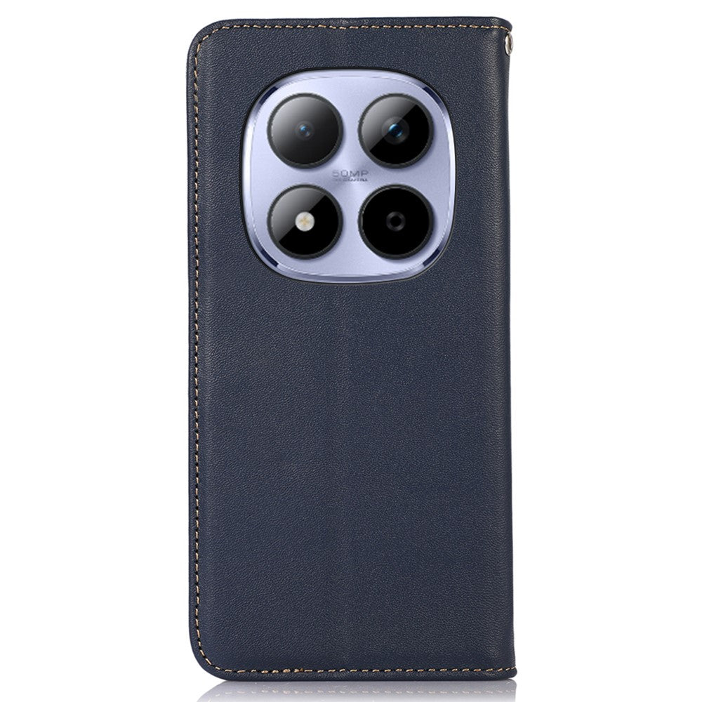 KHAZNEH For Xiaomi Redmi Note 15 Pro 4G (Global) Case Wallet Genuine Cow Leather Phone Cover Nappa Texture - Blue