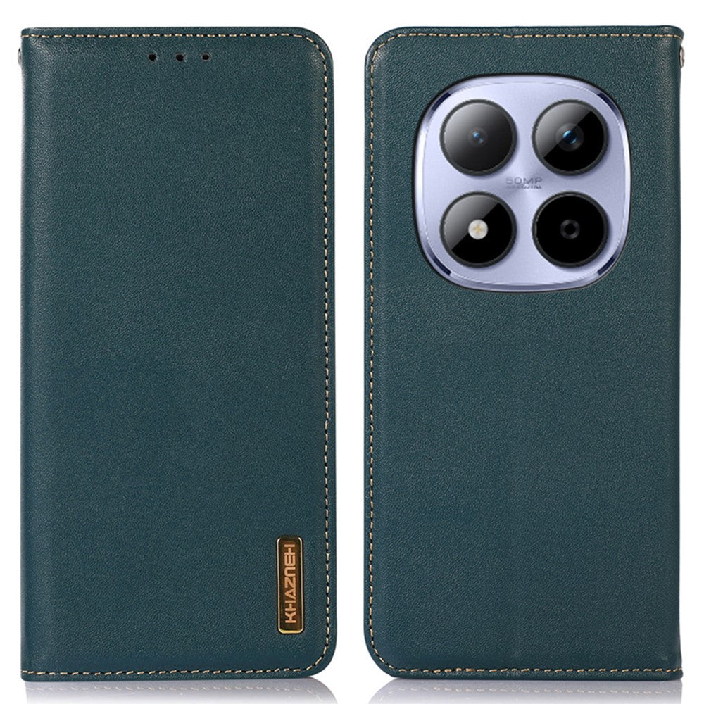 KHAZNEH For Xiaomi Redmi Note 15 Pro 4G (Global) Case Wallet Genuine Cow Leather Phone Cover Nappa Texture - Green