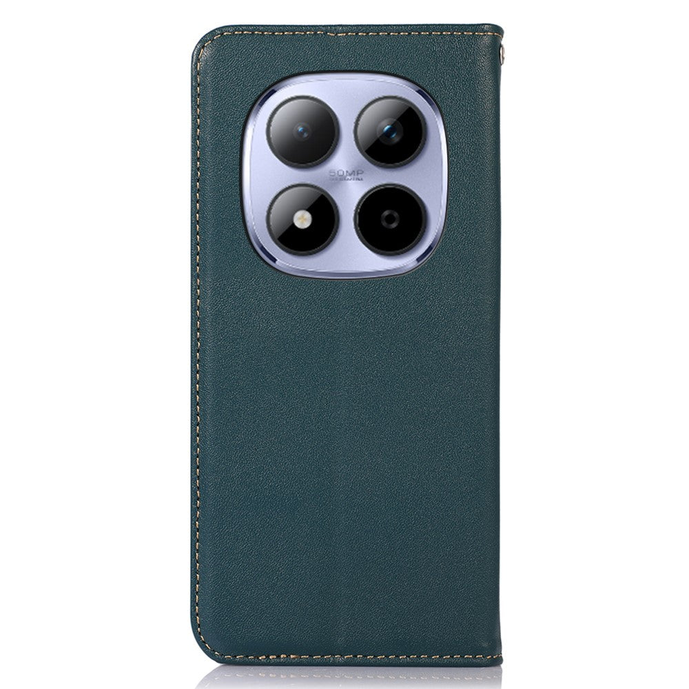 KHAZNEH For Xiaomi Redmi Note 15 Pro 4G (Global) Case Wallet Genuine Cow Leather Phone Cover Nappa Texture - Green