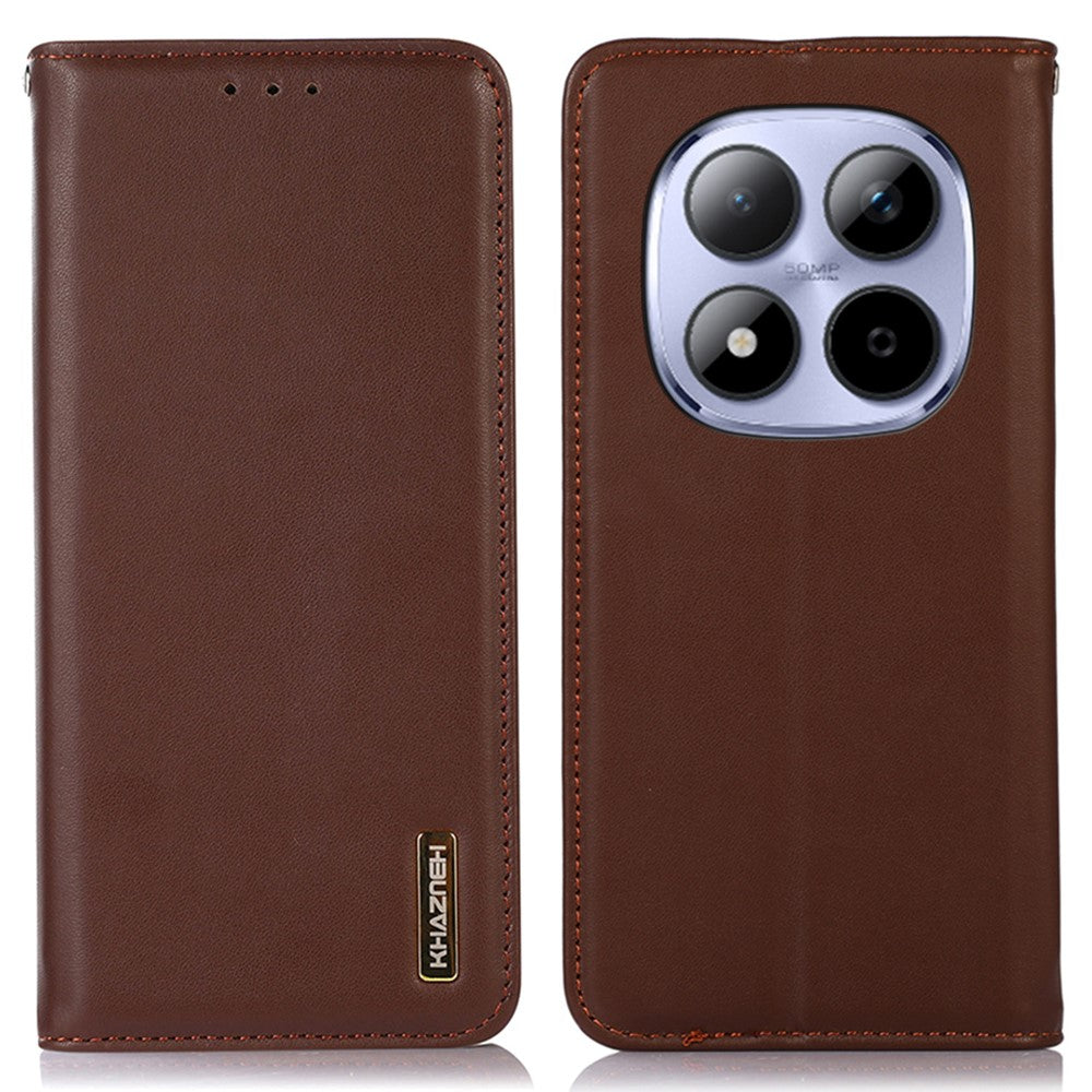 KHAZNEH For Xiaomi Redmi Note 15 Pro 4G (Global) Case Wallet Genuine Cow Leather Phone Cover Nappa Texture - Brown