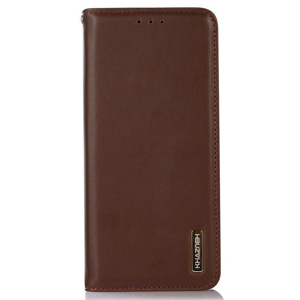 KHAZNEH For Xiaomi Redmi Note 15 Pro 4G (Global) Case Wallet Genuine Cow Leather Phone Cover Nappa Texture - Brown