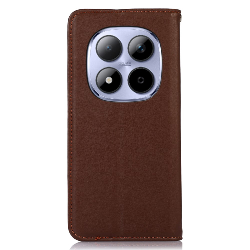 KHAZNEH For Xiaomi Redmi Note 15 Pro 4G (Global) Case Wallet Genuine Cow Leather Phone Cover Nappa Texture - Brown