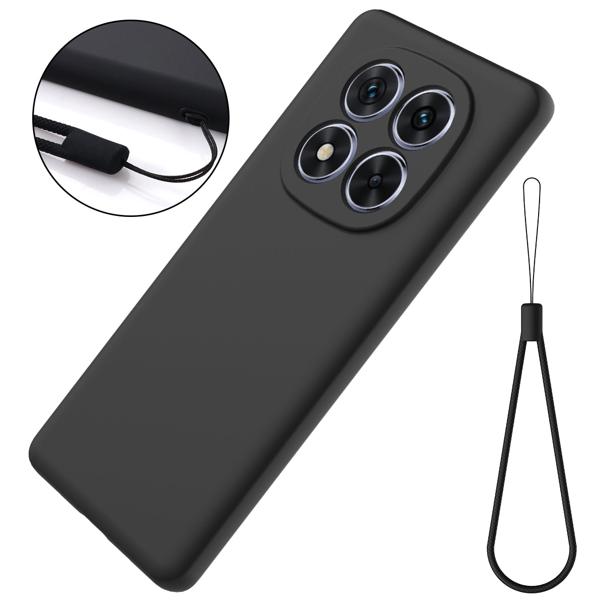 For Xiaomi Poco M8 Pro 5G / Redmi Note 15 Pro+ 5G (Global) Liquid Silicone Case Phone Back Cover with Hand Strap - Black