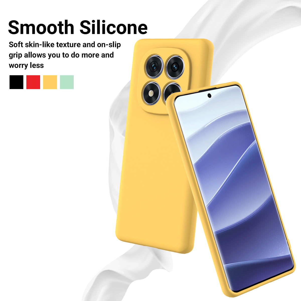 For Xiaomi Poco M8 Pro 5G / Redmi Note 15 Pro+ 5G (Global) Liquid Silicone Case Phone Back Cover with Hand Strap - Yellow