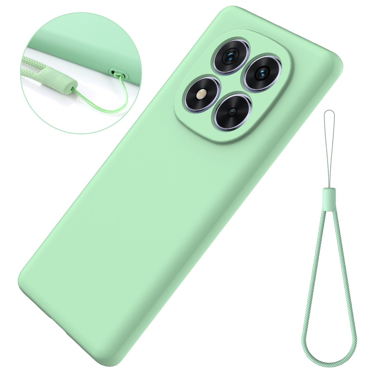 For Xiaomi Poco M8 Pro 5G / Redmi Note 15 Pro+ 5G (Global) Liquid Silicone Case Phone Back Cover with Hand Strap - Green