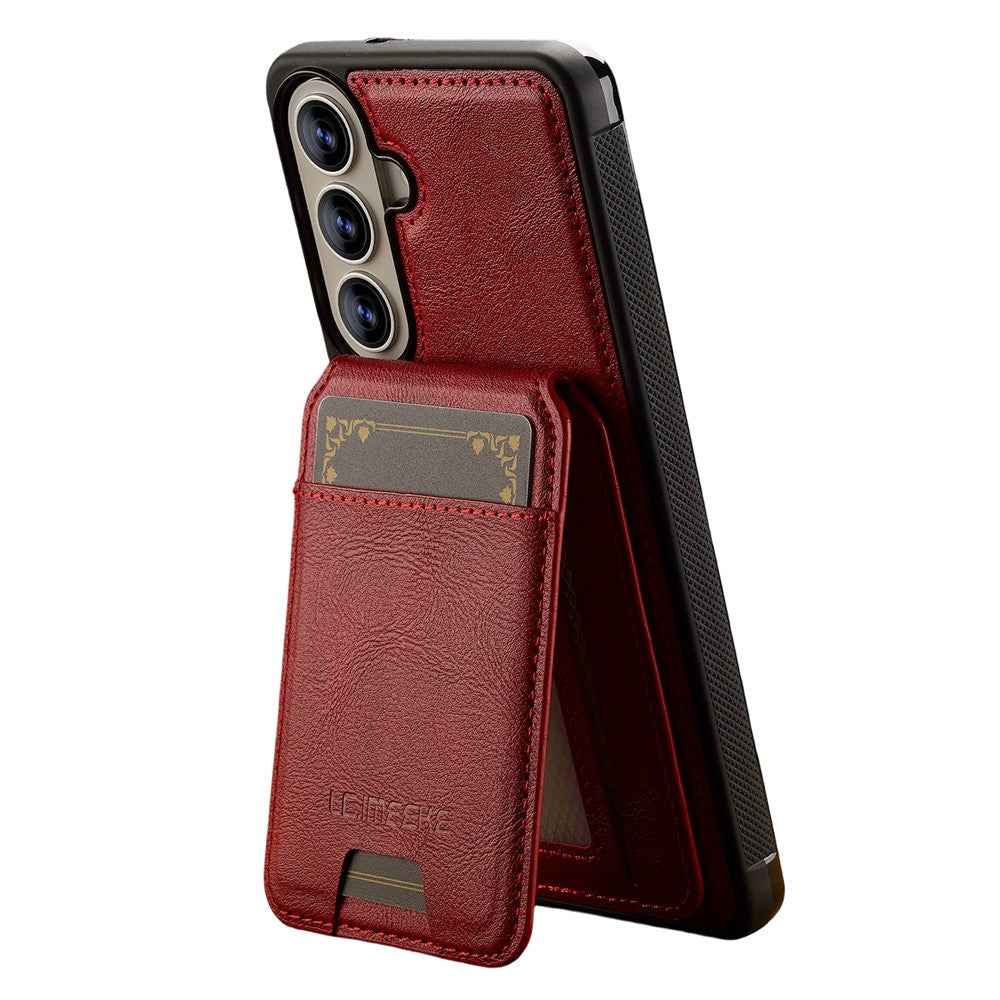 LC.IMEEKE L3 For Samsung Galaxy A57 5G Magnetic Case Detachable Card Holder Leather TPU Mobile Cover - Red