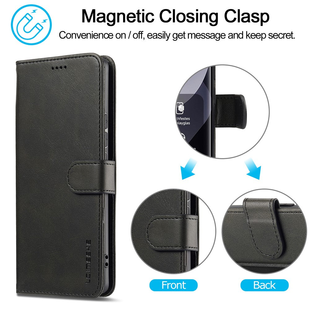 LC.IMEEKE Wallet Case for Xiaomi Poco M8 5G / Redmi Note 15 5G (Global) / 15 4G (Global) Calf Texture Leather Phone Cover - Black