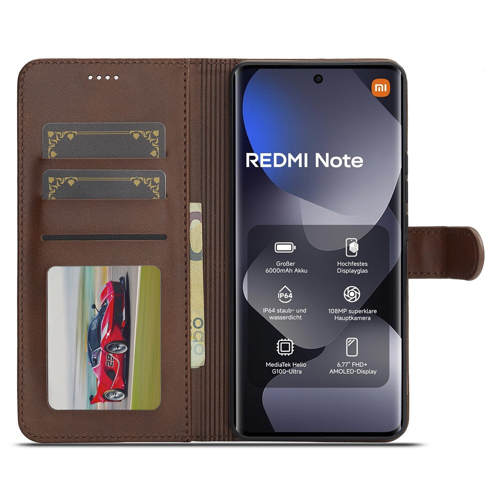 LC.IMEEKE Wallet Case for Xiaomi Poco M8 5G / Redmi Note 15 5G (Global) / 15 4G (Global) Calf Texture Leather Phone Cover - Brown