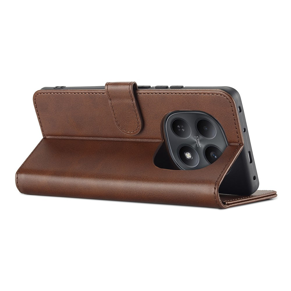 LC.IMEEKE Wallet Case for Xiaomi Poco M8 5G / Redmi Note 15 5G (Global) / 15 4G (Global) Calf Texture Leather Phone Cover - Brown