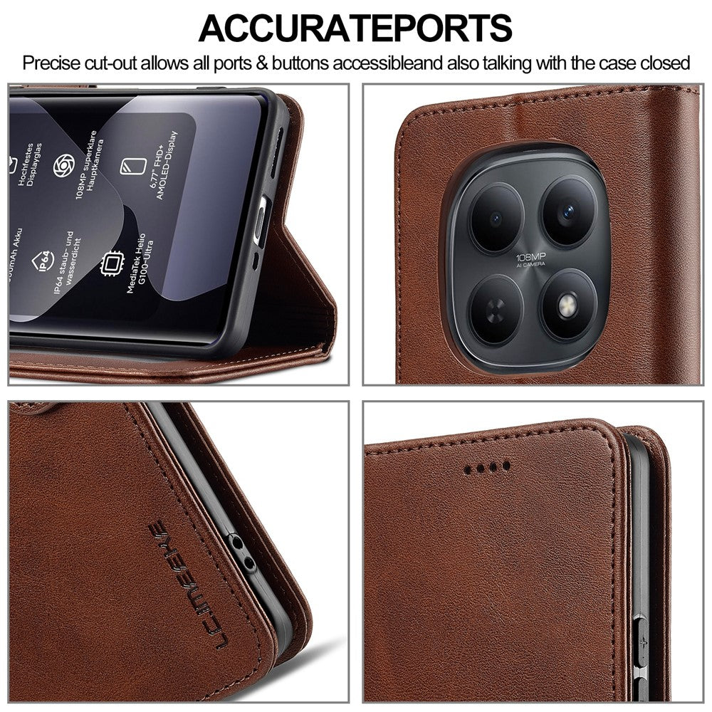 LC.IMEEKE Wallet Case for Xiaomi Poco M8 5G / Redmi Note 15 5G (Global) / 15 4G (Global) Calf Texture Leather Phone Cover - Brown