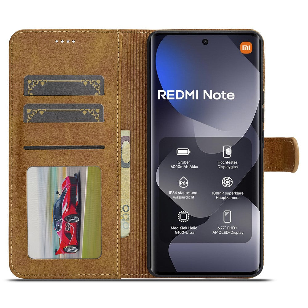 LC.IMEEKE Wallet Case for Xiaomi Poco M8 5G / Redmi Note 15 5G (Global) / 15 4G (Global) Calf Texture Leather Phone Cover - Yellow