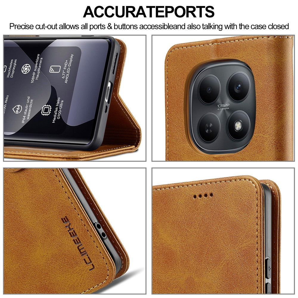 LC.IMEEKE Wallet Case for Xiaomi Poco M8 5G / Redmi Note 15 5G (Global) / 15 4G (Global) Calf Texture Leather Phone Cover - Yellow