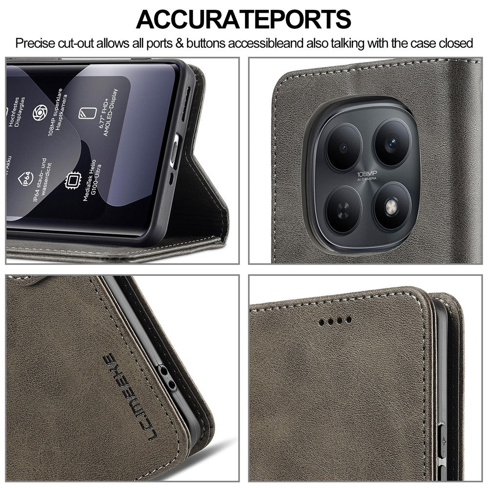 LC.IMEEKE Wallet Case for Xiaomi Poco M8 5G / Redmi Note 15 5G (Global) / 15 4G (Global) Calf Texture Leather Phone Cover - Grey
