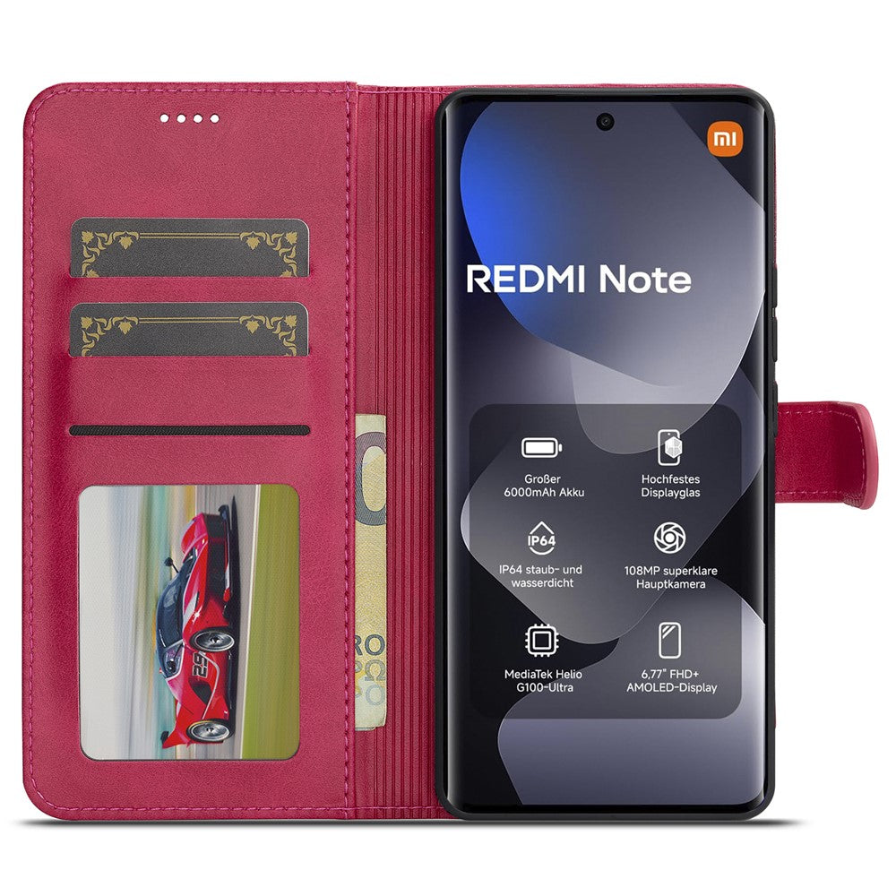 LC.IMEEKE Wallet Case for Xiaomi Poco M8 5G / Redmi Note 15 5G (Global) / 15 4G (Global) Calf Texture Leather Phone Cover - Rose