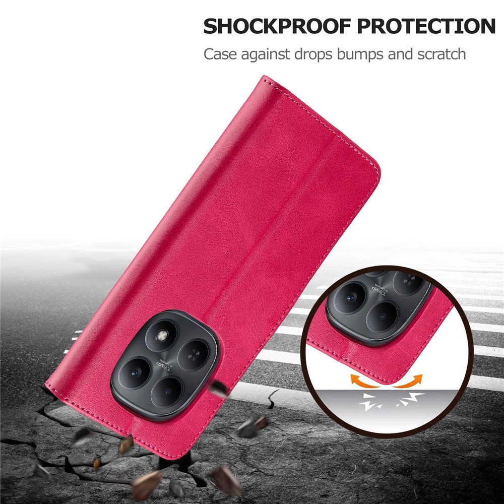 LC.IMEEKE Wallet Case for Xiaomi Poco M8 5G / Redmi Note 15 5G (Global) / 15 4G (Global) Calf Texture Leather Phone Cover - Rose