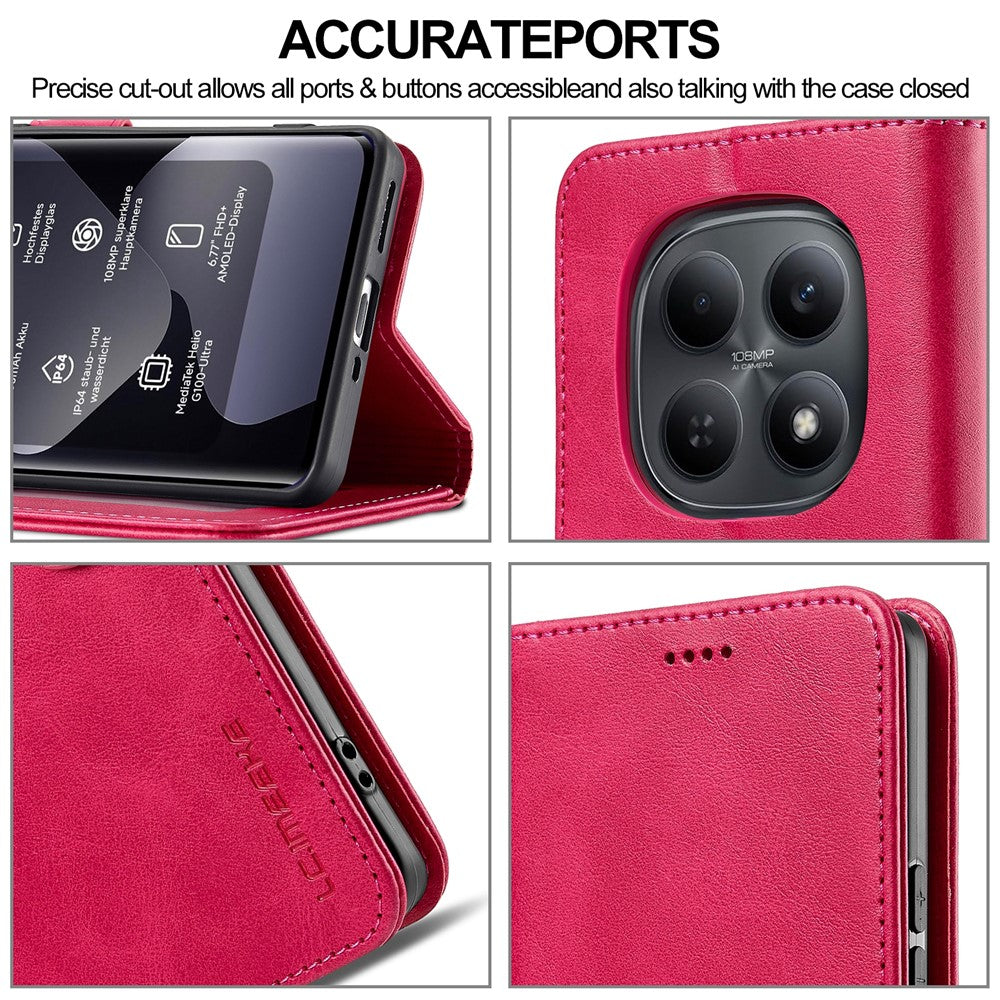 LC.IMEEKE Wallet Case for Xiaomi Poco M8 5G / Redmi Note 15 5G (Global) / 15 4G (Global) Calf Texture Leather Phone Cover - Rose