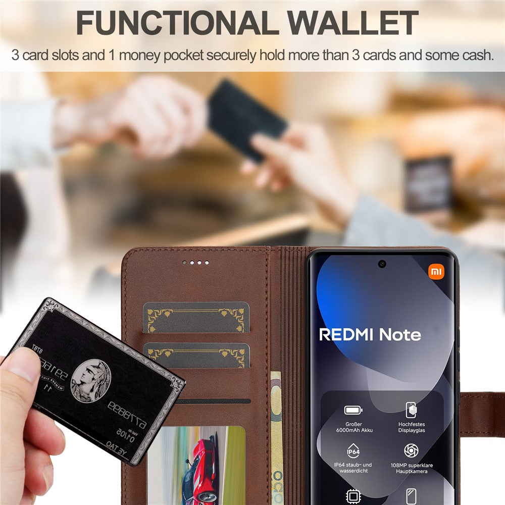 LC.IMEEKE For Xiaomi Redmi Note 15 Pro 5G (Global) Case Wallet Calf Texture Leather Phone Cover - Brown