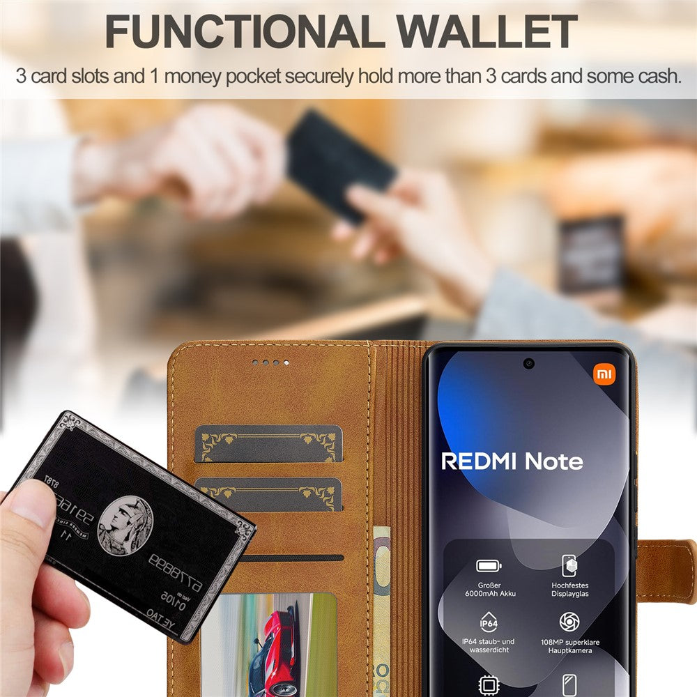 LC.IMEEKE For Xiaomi Redmi Note 15 Pro 5G (Global) Case Wallet Calf Texture Leather Phone Cover - Yellow