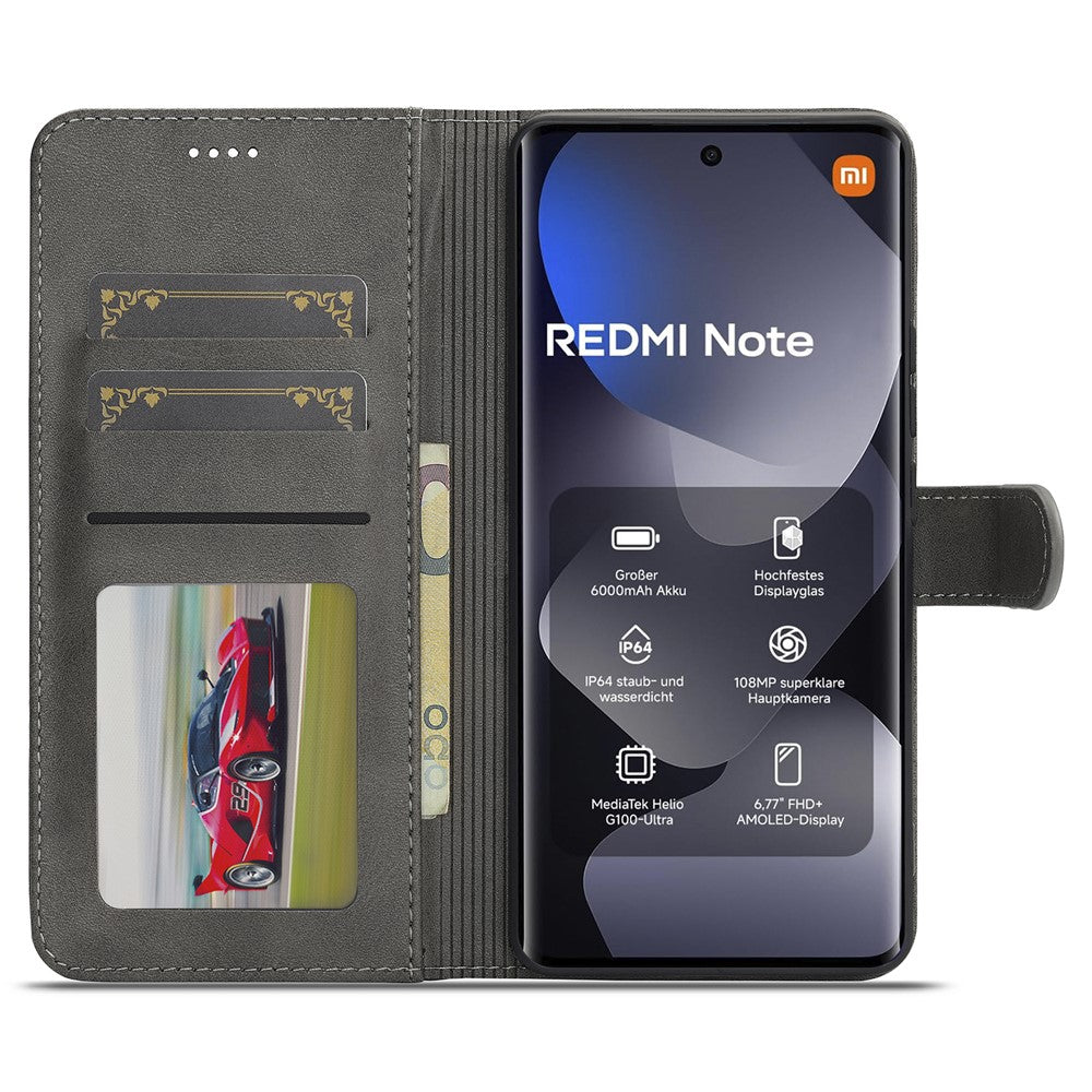 LC.IMEEKE For Xiaomi Redmi Note 15 Pro 5G (Global) Case Wallet Calf Texture Leather Phone Cover - Grey
