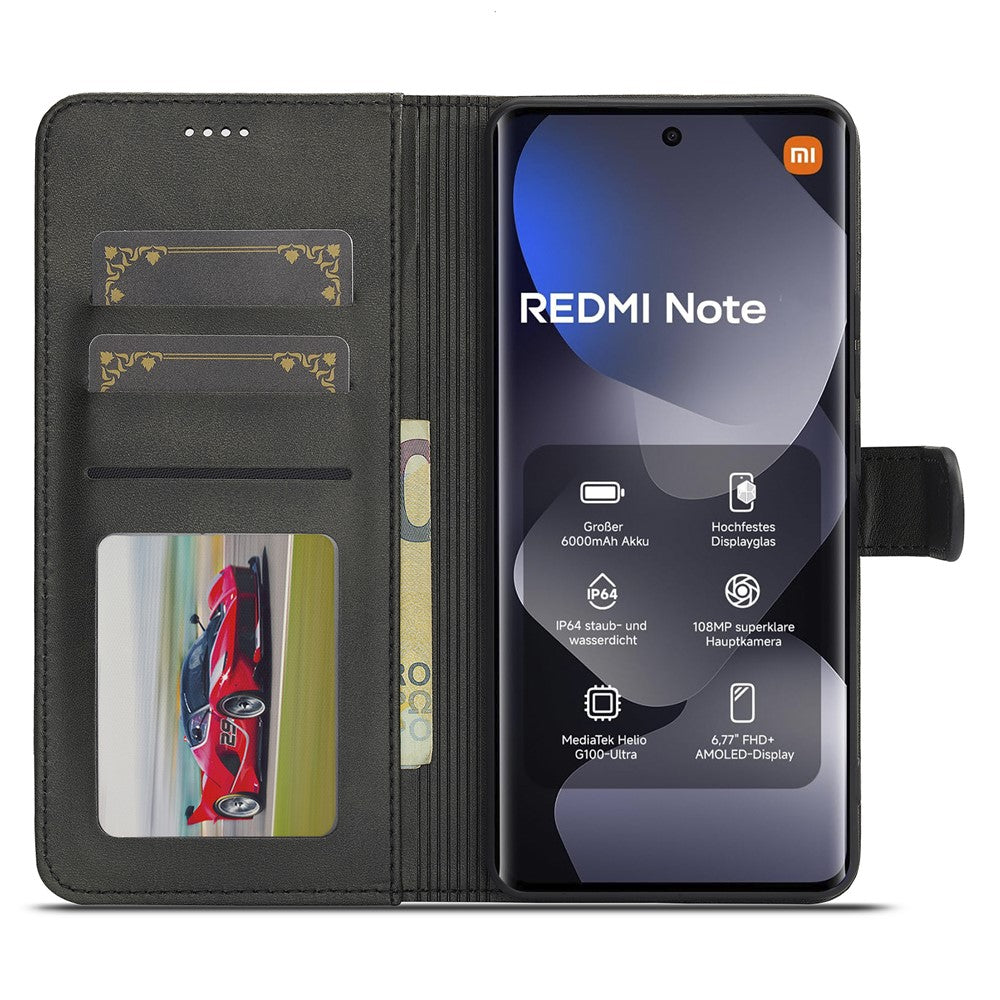 LC.IMEEKE For Xiaomi Redmi Note 15 Pro 4G (Global) Case Wallet Calf Texture Leather Phone Cover - Black