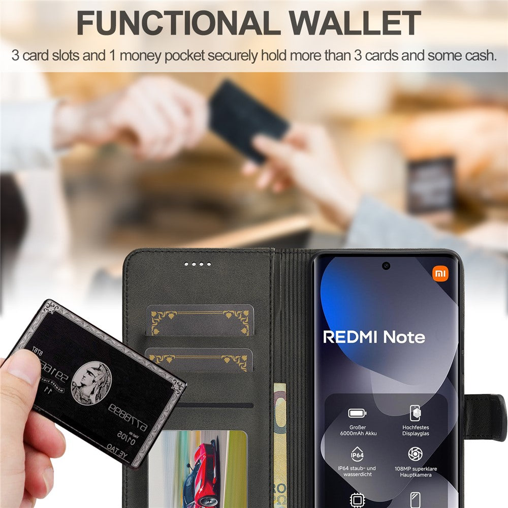LC.IMEEKE For Xiaomi Redmi Note 15 Pro 4G (Global) Case Wallet Calf Texture Leather Phone Cover - Black