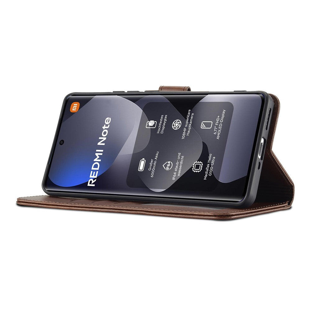 LC.IMEEKE For Xiaomi Redmi Note 15 Pro 4G (Global) Case Wallet Calf Texture Leather Phone Cover - Brown