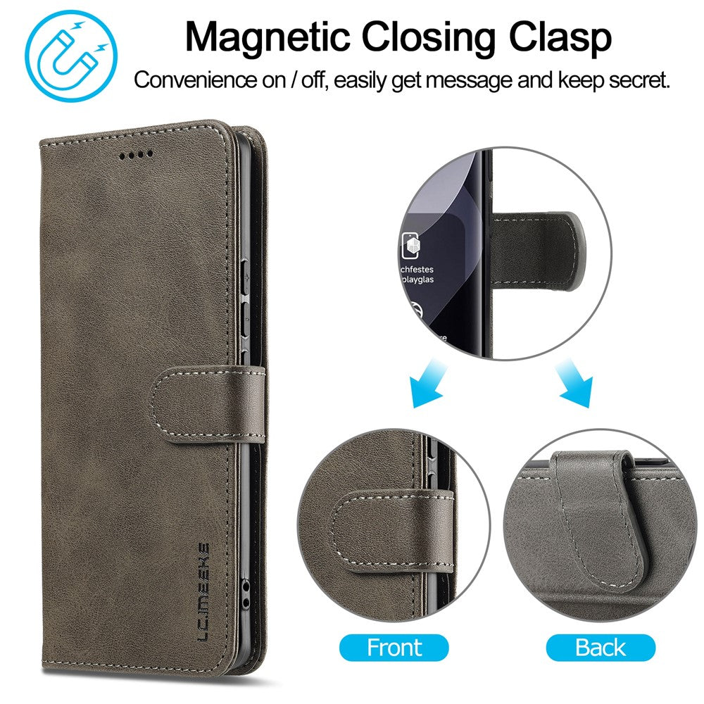 LC.IMEEKE For Xiaomi Redmi Note 15 Pro 4G (Global) Case Wallet Calf Texture Leather Phone Cover - Grey