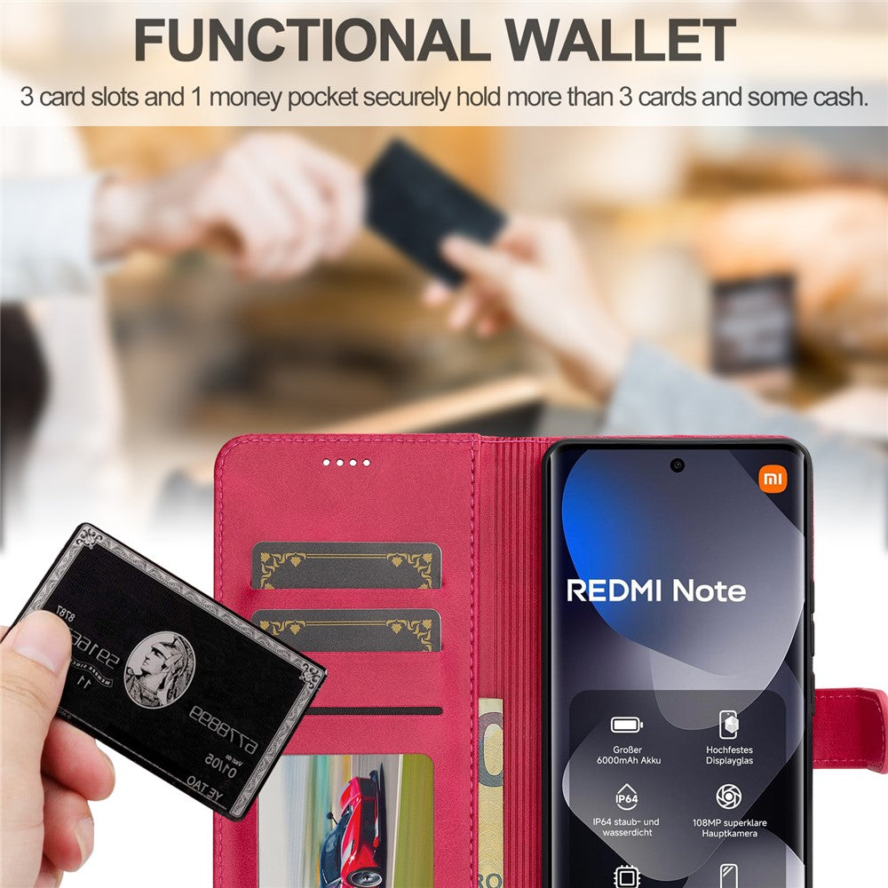 LC.IMEEKE For Xiaomi Redmi Note 15 Pro 4G (Global) Case Wallet Calf Texture Leather Phone Cover - Rose