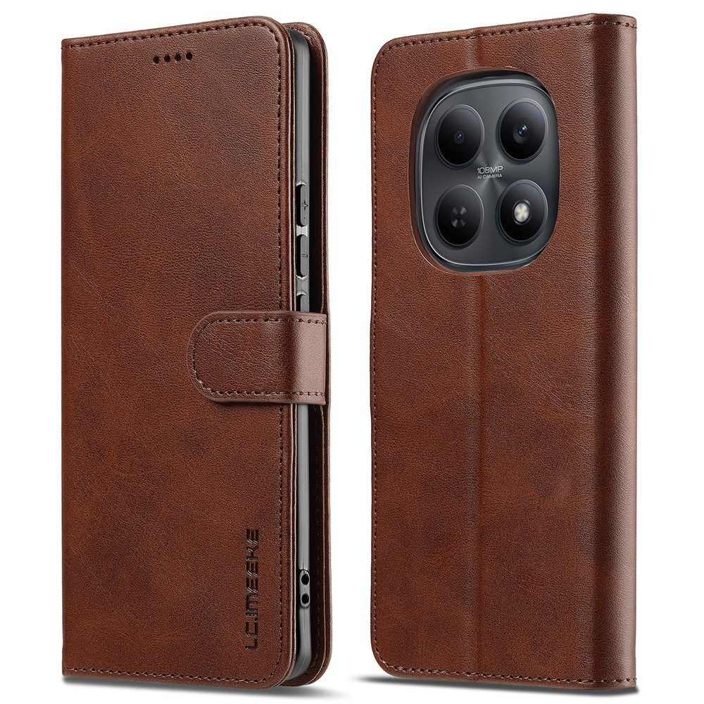 LC.IMEEKE For Xiaomi Poco M8 Pro 5G / Xiaomi Redmi Note 15 Pro+ 5G (Global) Case Wallet Calf Texture Leather Phone Cover - Brown