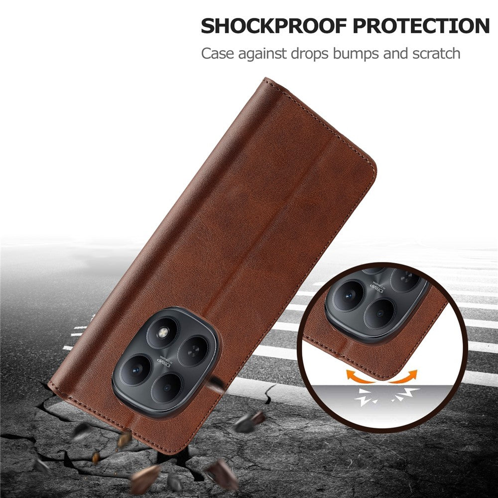 LC.IMEEKE For Xiaomi Poco M8 Pro 5G / Xiaomi Redmi Note 15 Pro+ 5G (Global) Case Wallet Calf Texture Leather Phone Cover - Brown