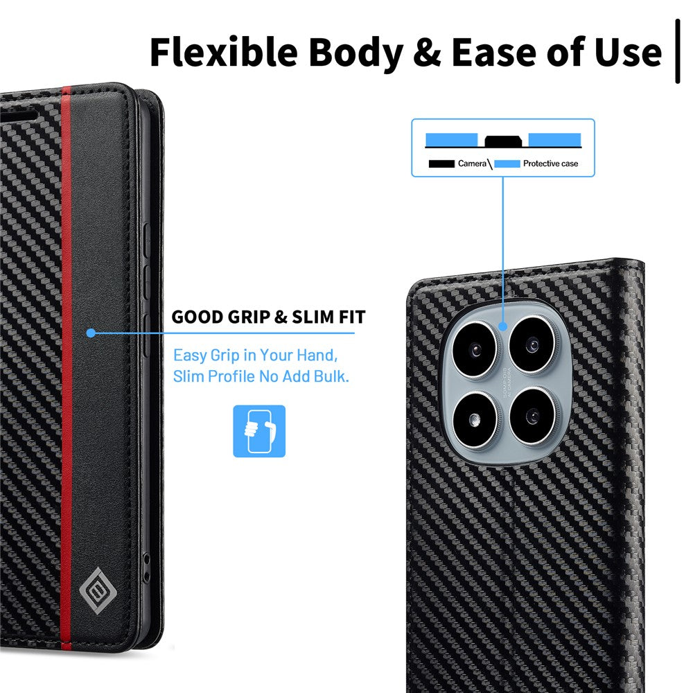 LC.IMEEKE For Xiaomi Redmi Note 15 Pro 4G (Global) Wallet Case Carbon Fiber Texture Leather Phone Cover - Vertical Stripe
