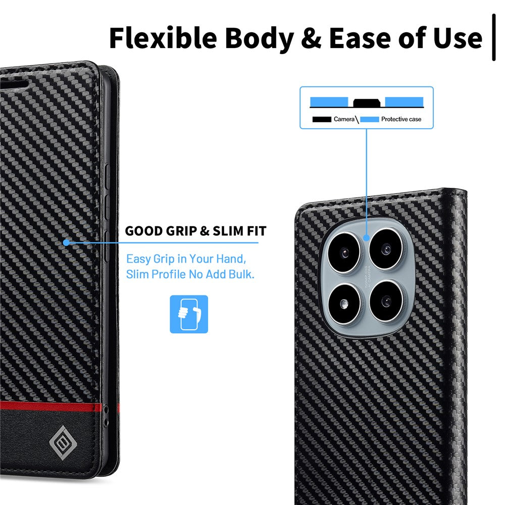 LC.IMEEKE For Xiaomi Redmi Note 15 Pro 5G (Global) Wallet Case Carbon Fiber Texture Leather Phone Cover - Horizontal Stripe