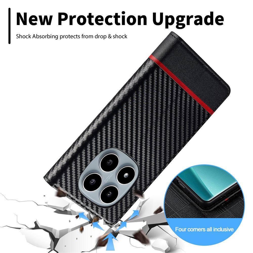 LC.IMEEKE For Xiaomi Redmi Note 15 Pro 5G (Global) Wallet Case Carbon Fiber Texture Leather Phone Cover - Horizontal Stripe
