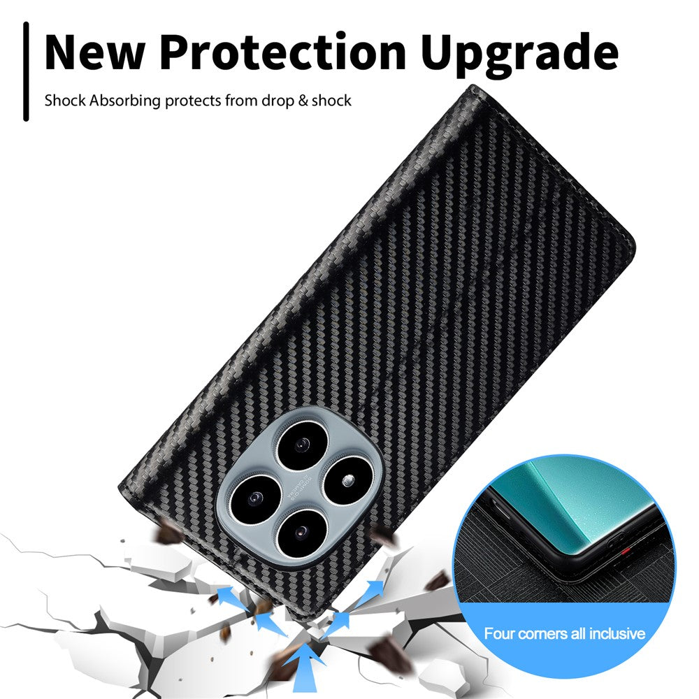 LC.IMEEKE For Xiaomi Poco M8 Pro 5G / Redmi Note 15 Pro 5G Wallet Case Carbon Fiber Texture Leather Phone Cover - Vertical Stripe