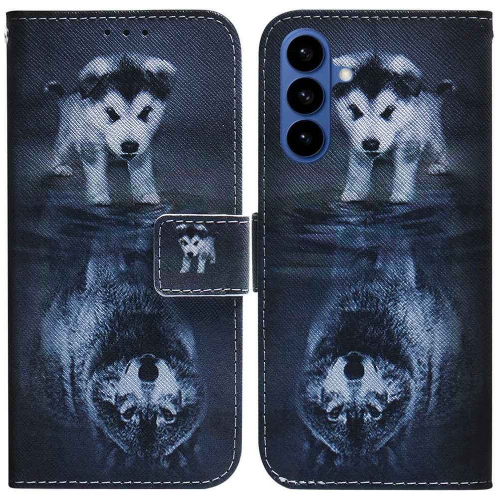 For Samsung Galaxy A57 5G Wallet Case Pattern Print Leather Phone Cover - Dog and Wolf
