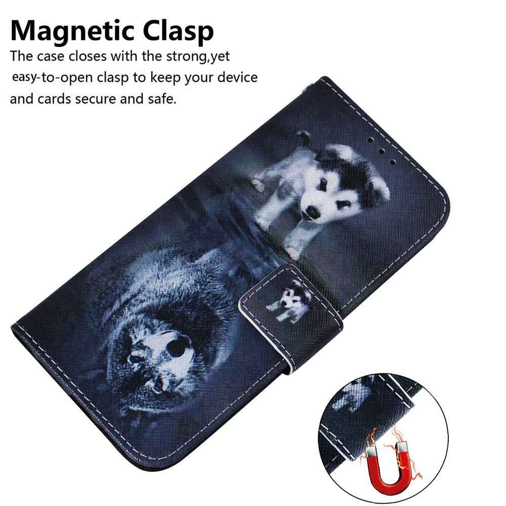 For Samsung Galaxy A57 5G Wallet Case Pattern Print Leather Phone Cover - Dog and Wolf