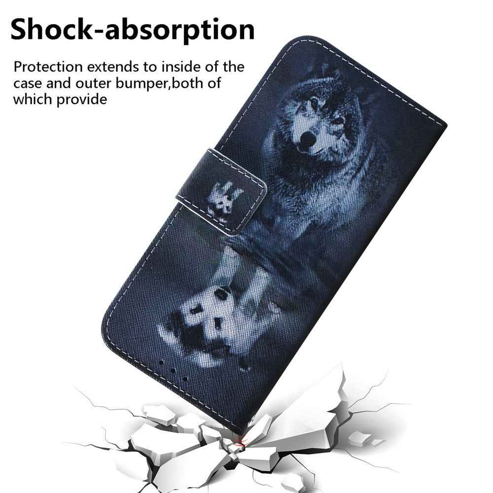For Samsung Galaxy A57 5G Wallet Case Pattern Print Leather Phone Cover - Dog and Wolf